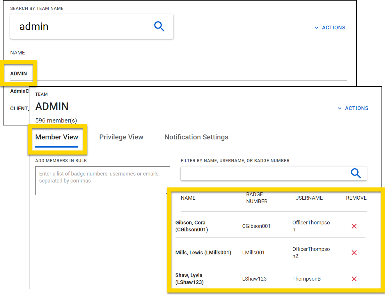 Shows how to view the members of a team.