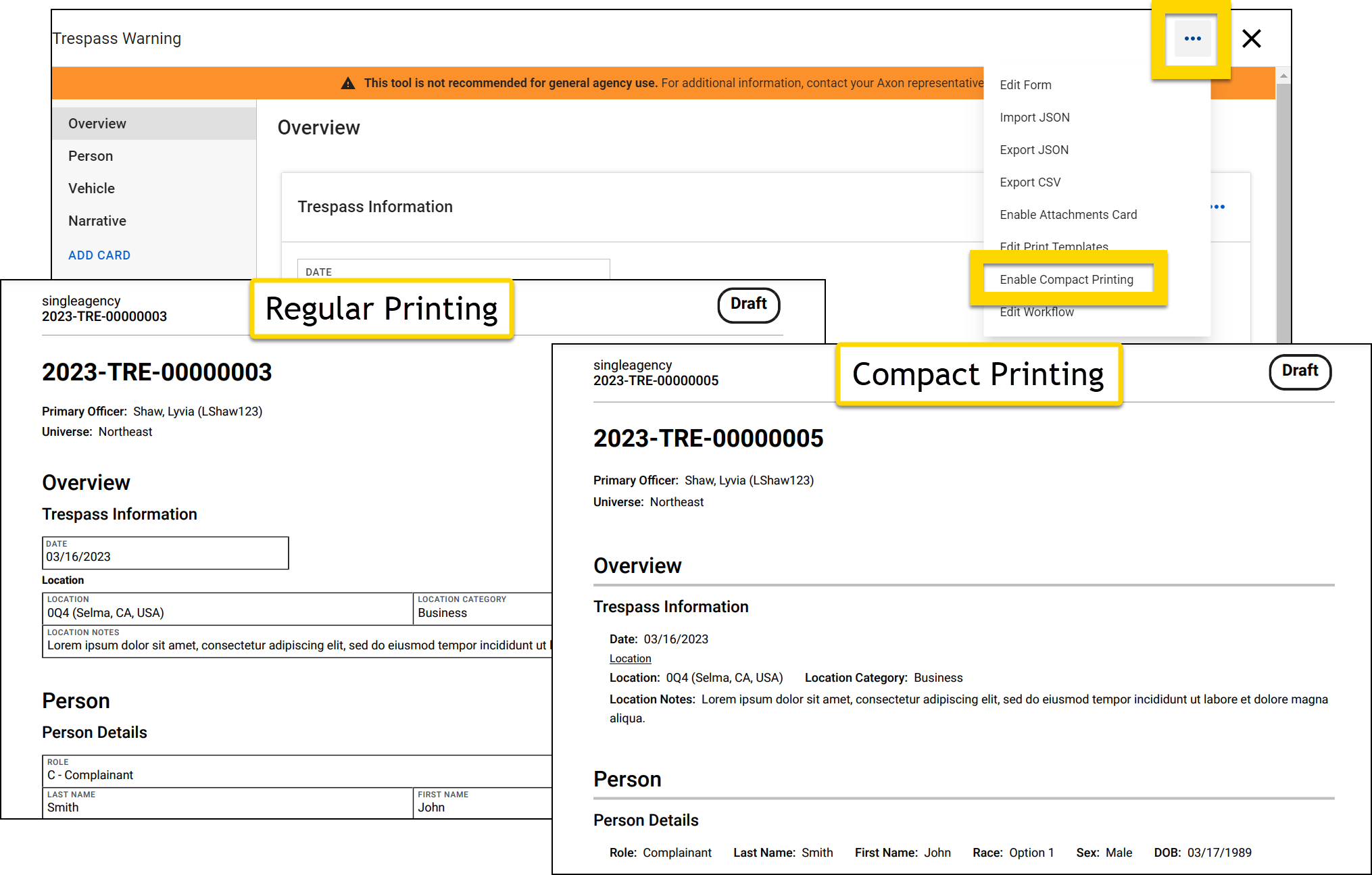 Shows the differences in compact vs non-compact printing.