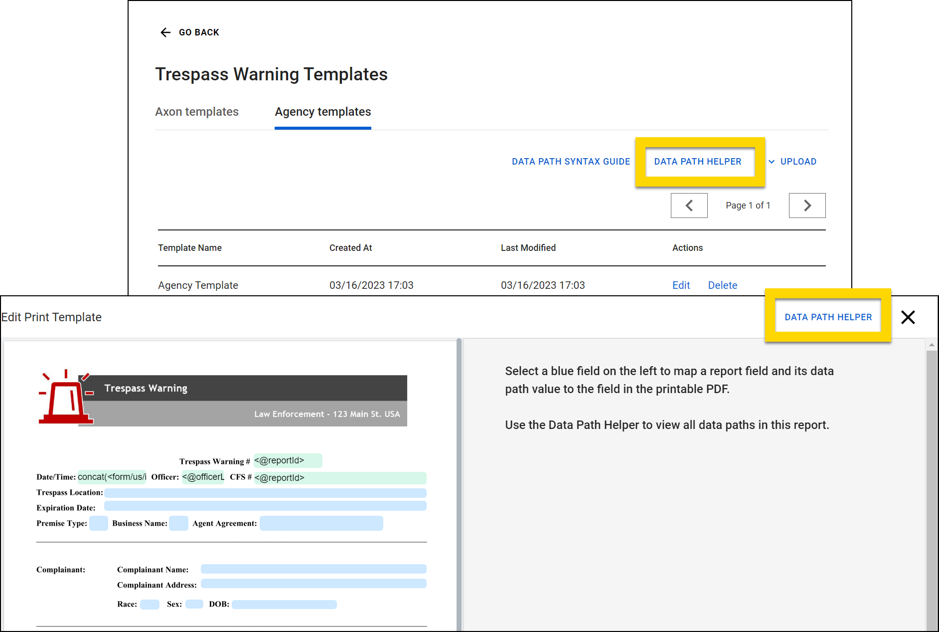 Shows how to open the Data Path Helper.