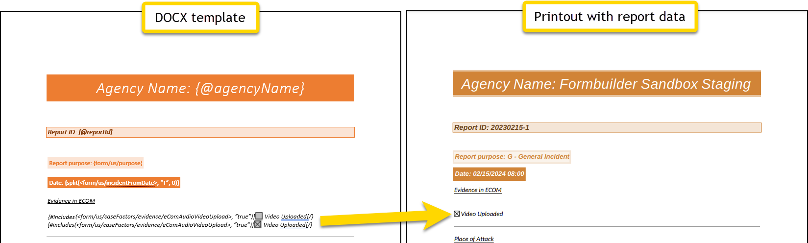 Shows how to map checkboxes in a DOCX template.