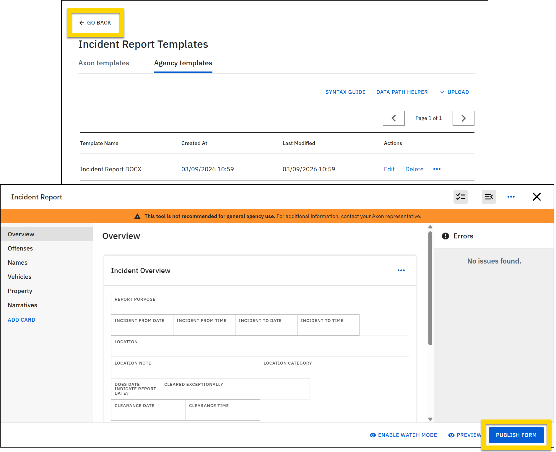 Shows how to publish a form and its associated print templates.