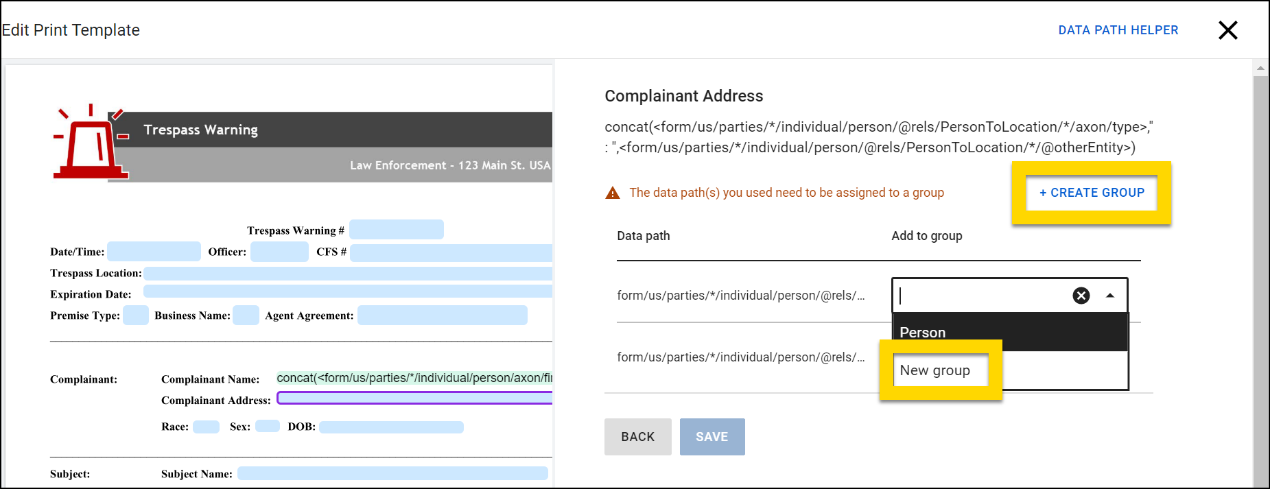 Shows how to create mapping groups while creating PDF mappings.