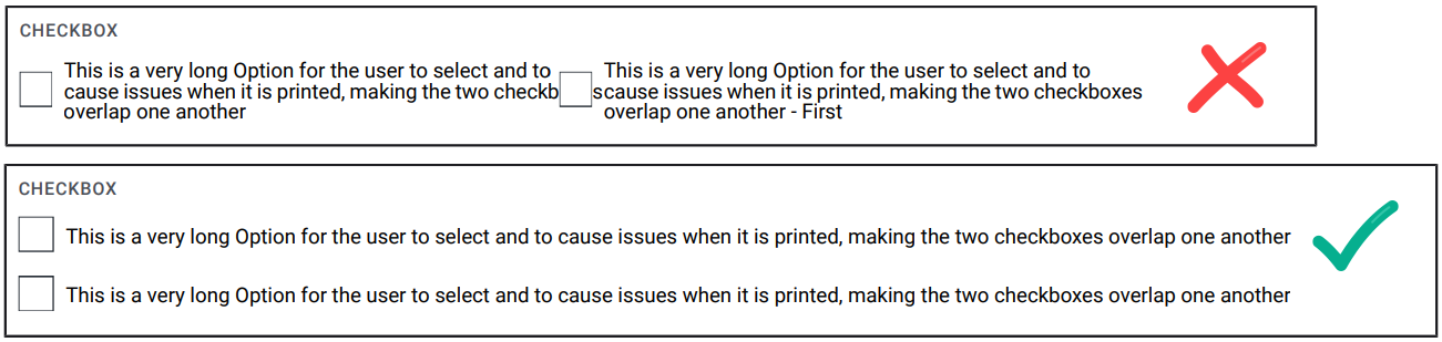 Shows how the text for checkbox options can be adjusted to prevent text overlap.