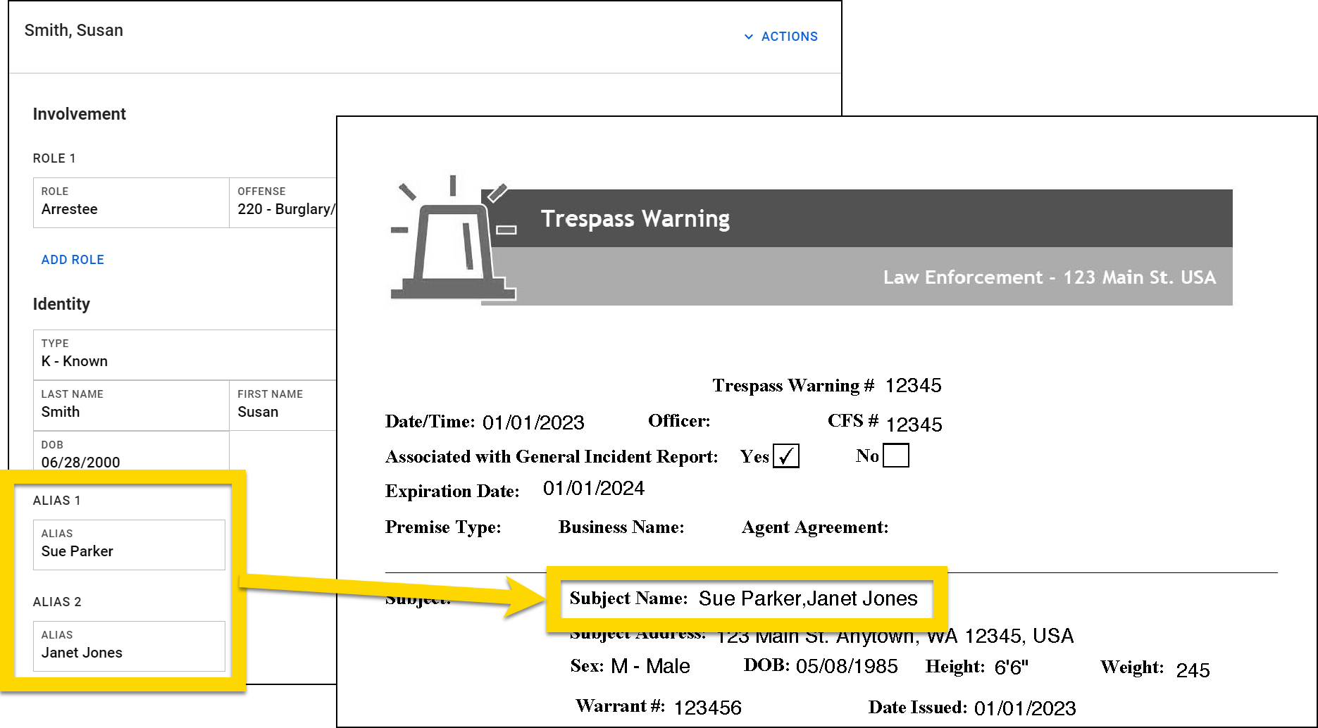 Shows an example of using the all operator in a Print Template mapping.