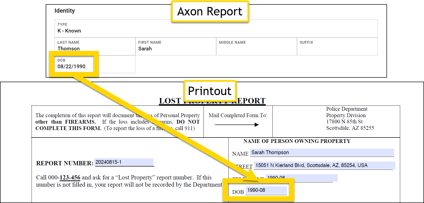 Shows an example of using the concat operator in a Print Template mapping.