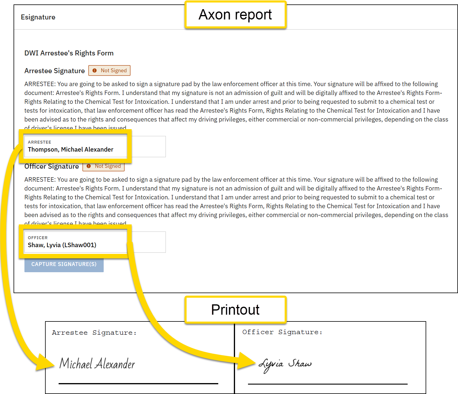Shows an example of using the esign operator in a Print Template mapping.