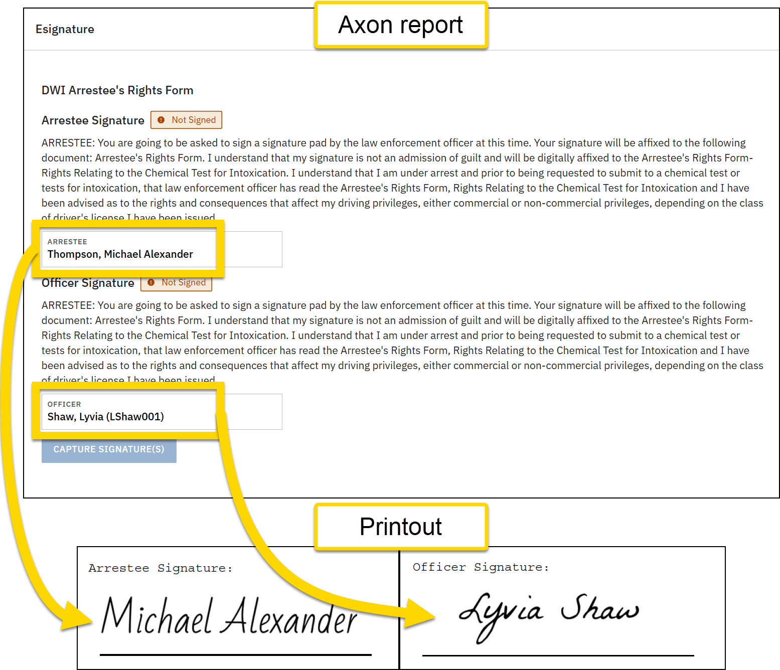 Shows an example of using the esign operator in a Print Template mapping.