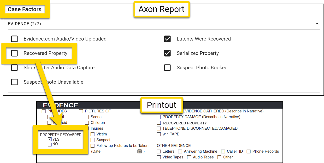 Shows an example of using the includes operator in a Print Template mapping.