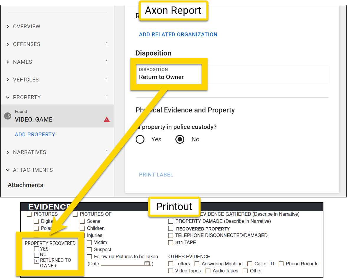 Shows an example of using the includes operator in a Print Template mapping.