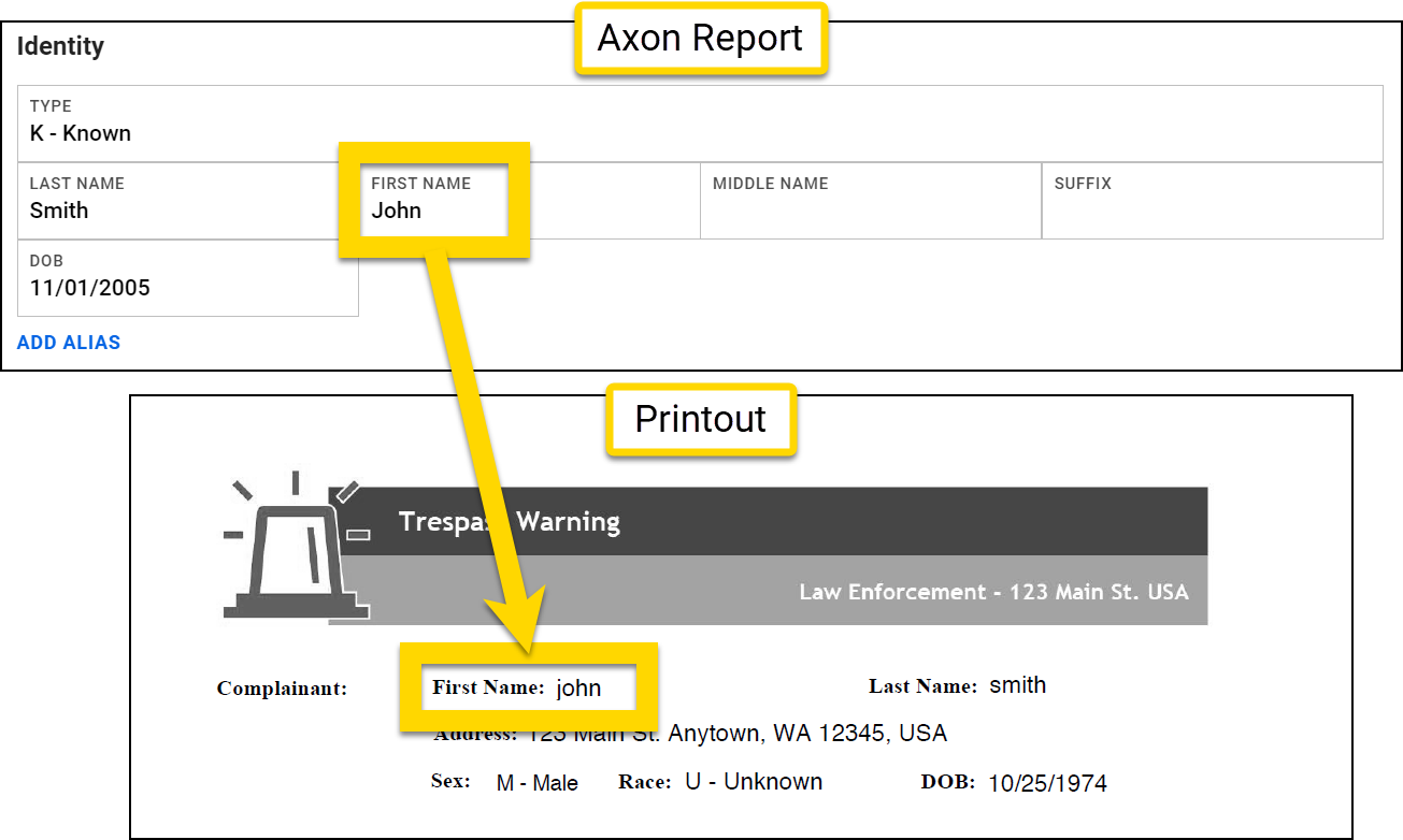 Shows an example of using the lowercase operator in a Print Template mapping.