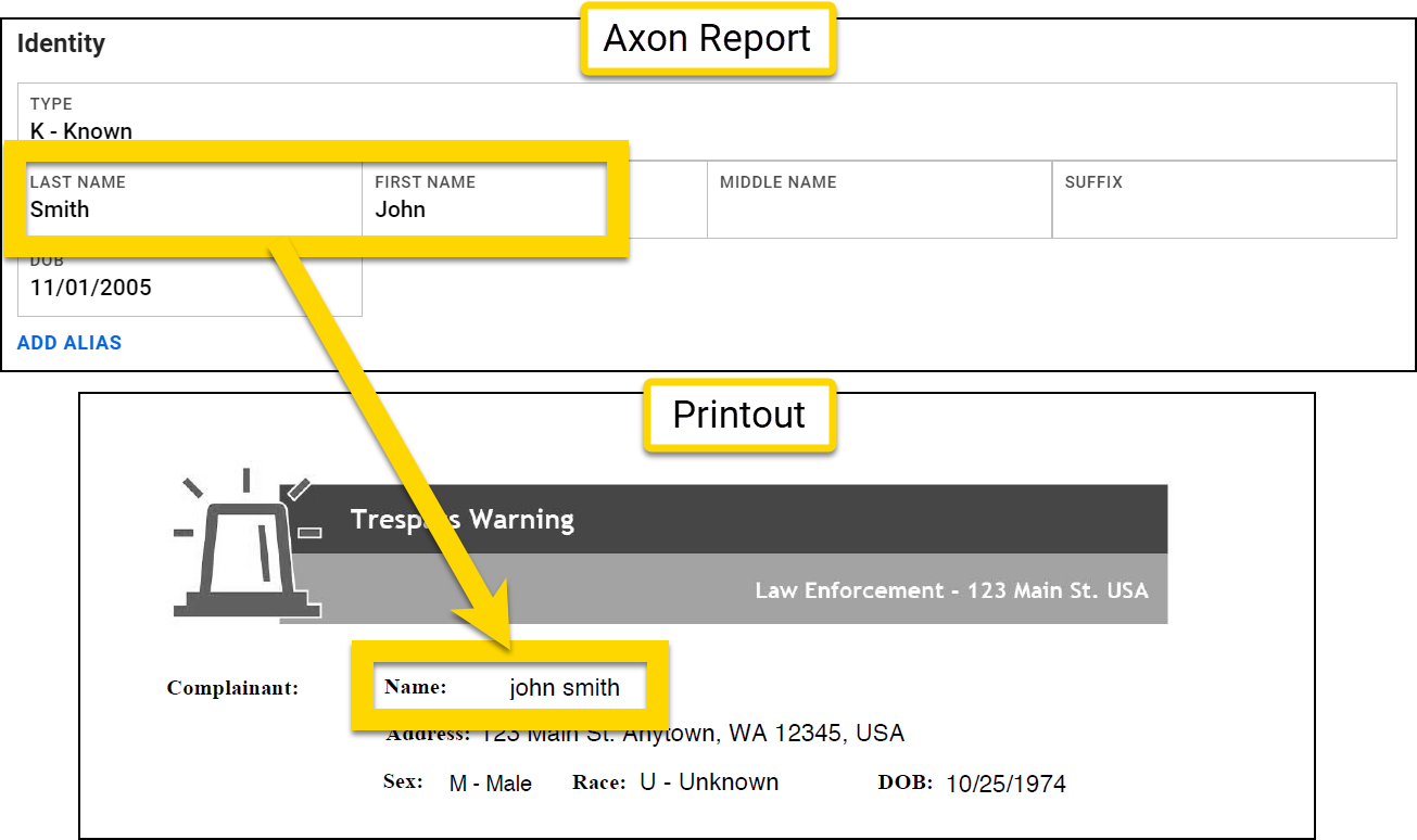 Shows an example of using the lowercase operator in a Print Template mapping.