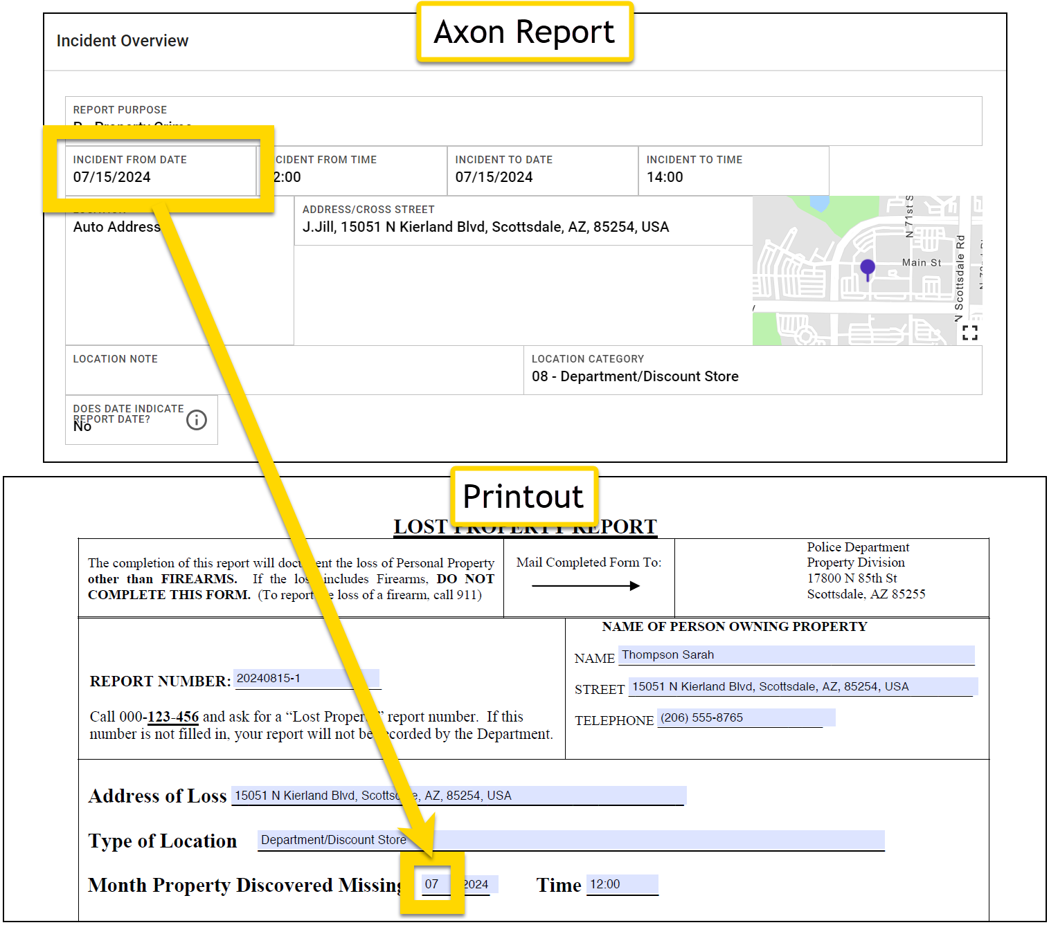 Shows an example of using the split operator in a Print Template mapping.