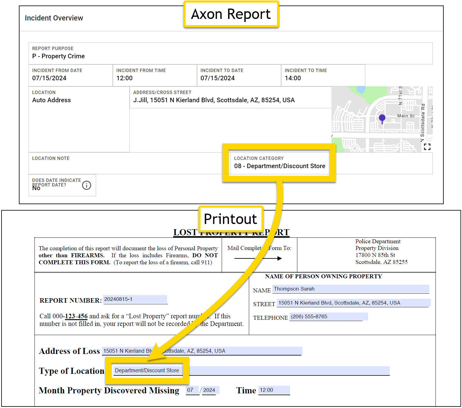 Shows an example of using the split operator in a Print Template mapping.