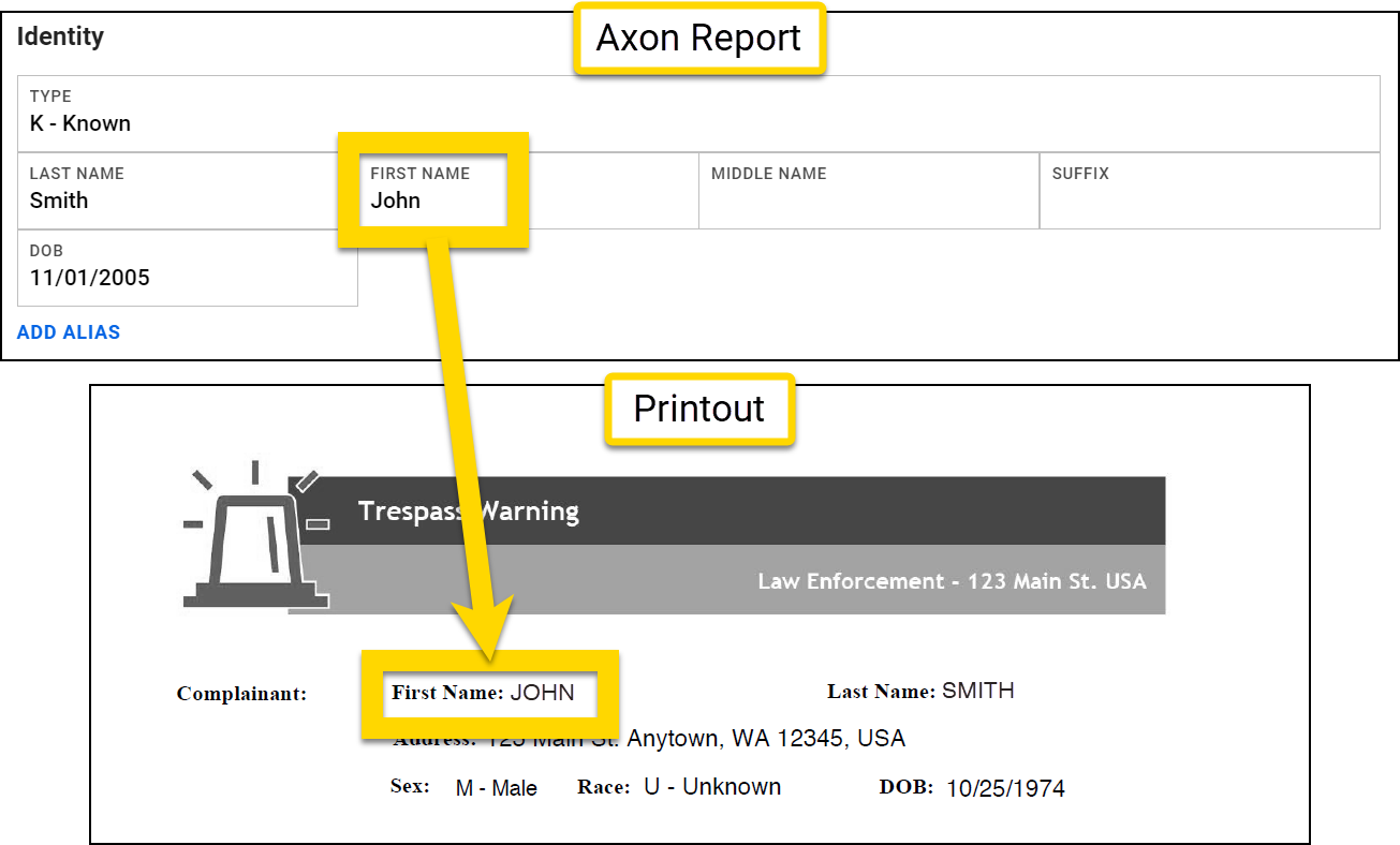 Shows an example of using the uppercase operator in a Print Template mapping.
