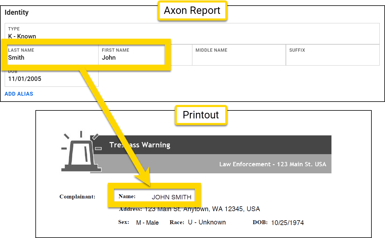 Shows an example of using the uppercase operator in a Print Template mapping.