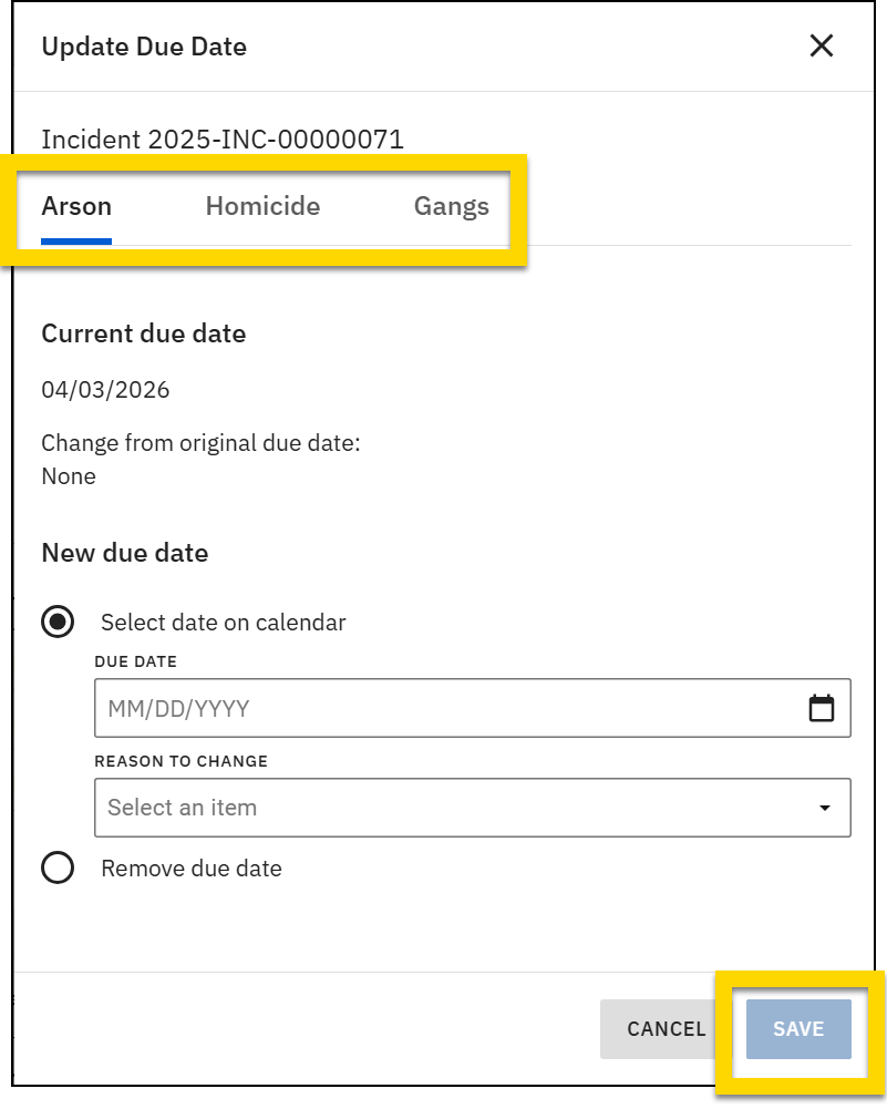 Shows how to update the due date for each unit assigned to a case.