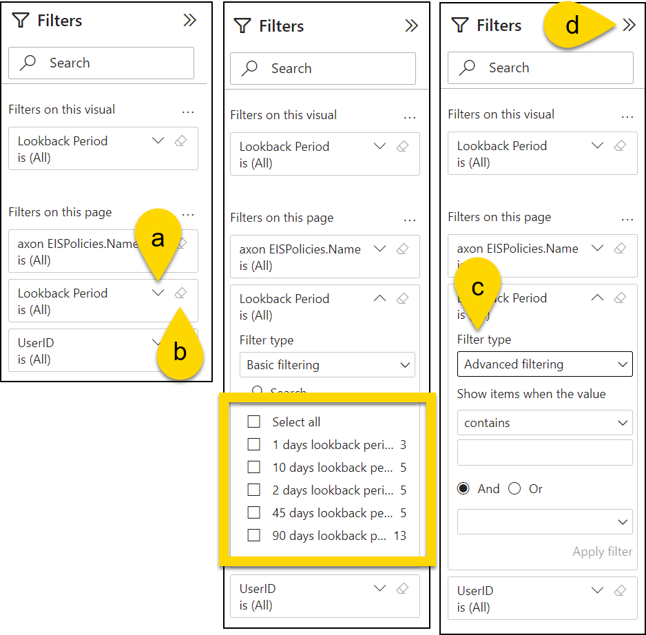 Screenshot showing how to use filters as described.