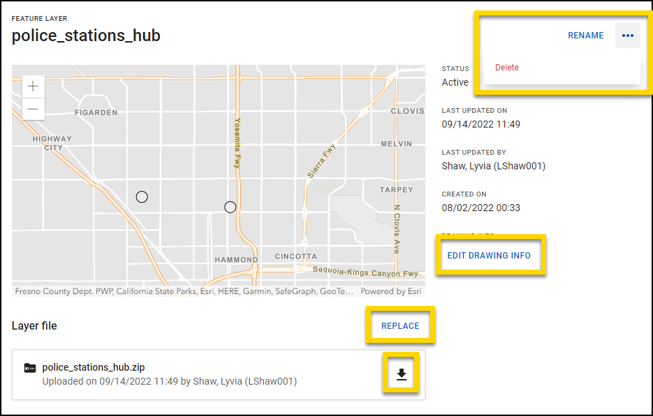 Shows the feature layer details page.