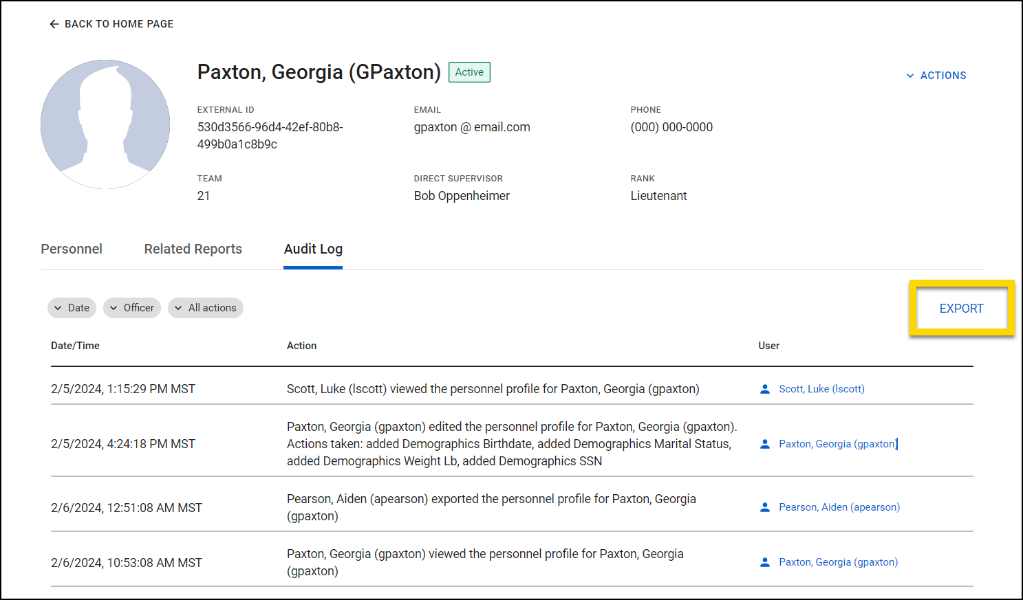 Screenshot showing the Export button location.