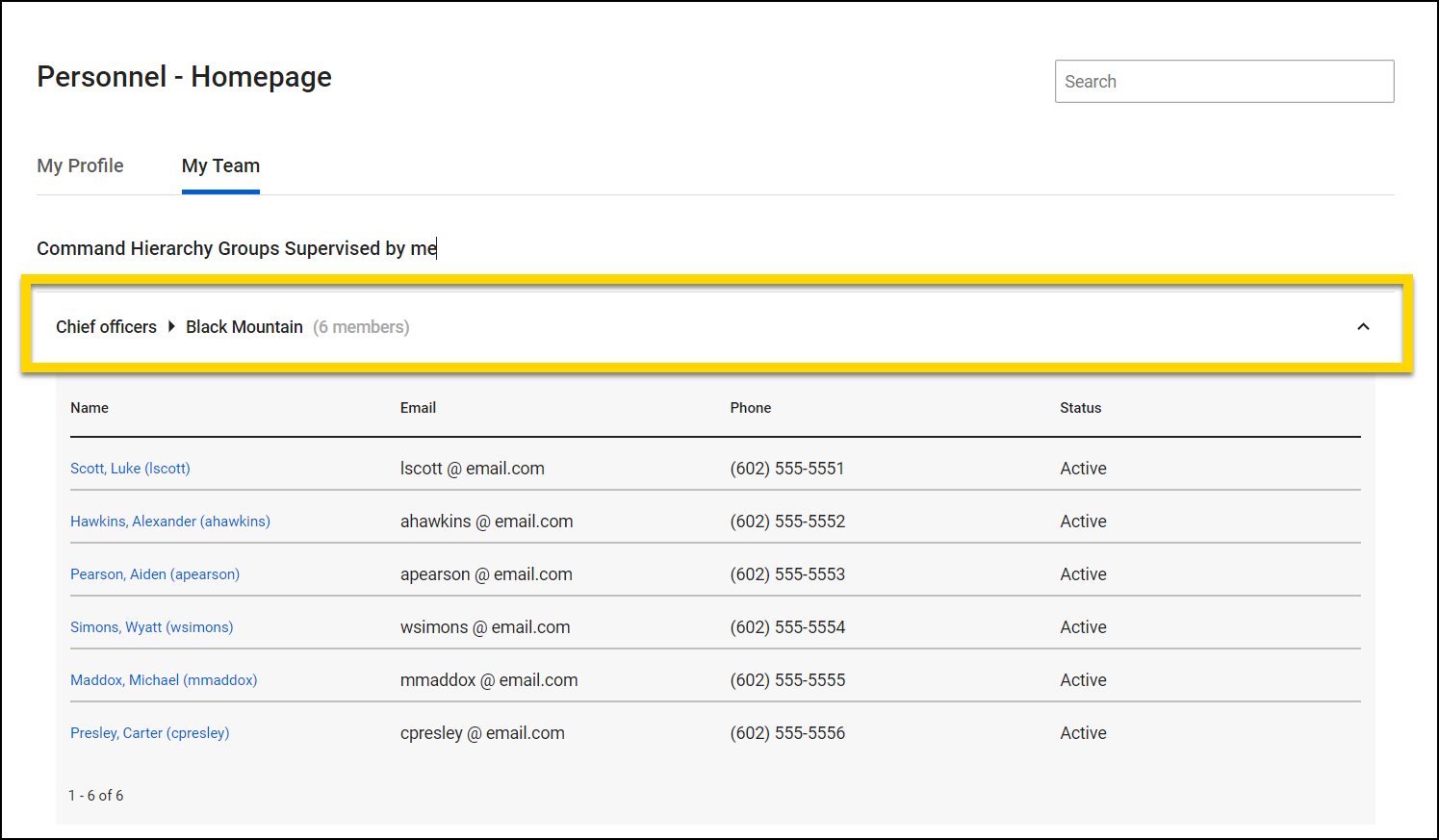 Screenshot showing an expanded list of names.
