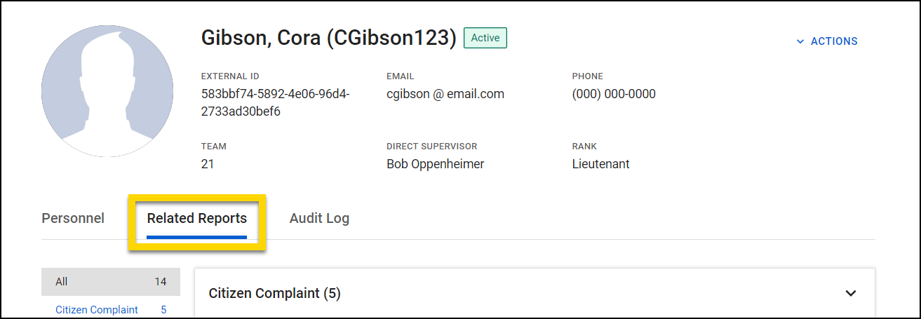 Screenshot showing the related reports tab.