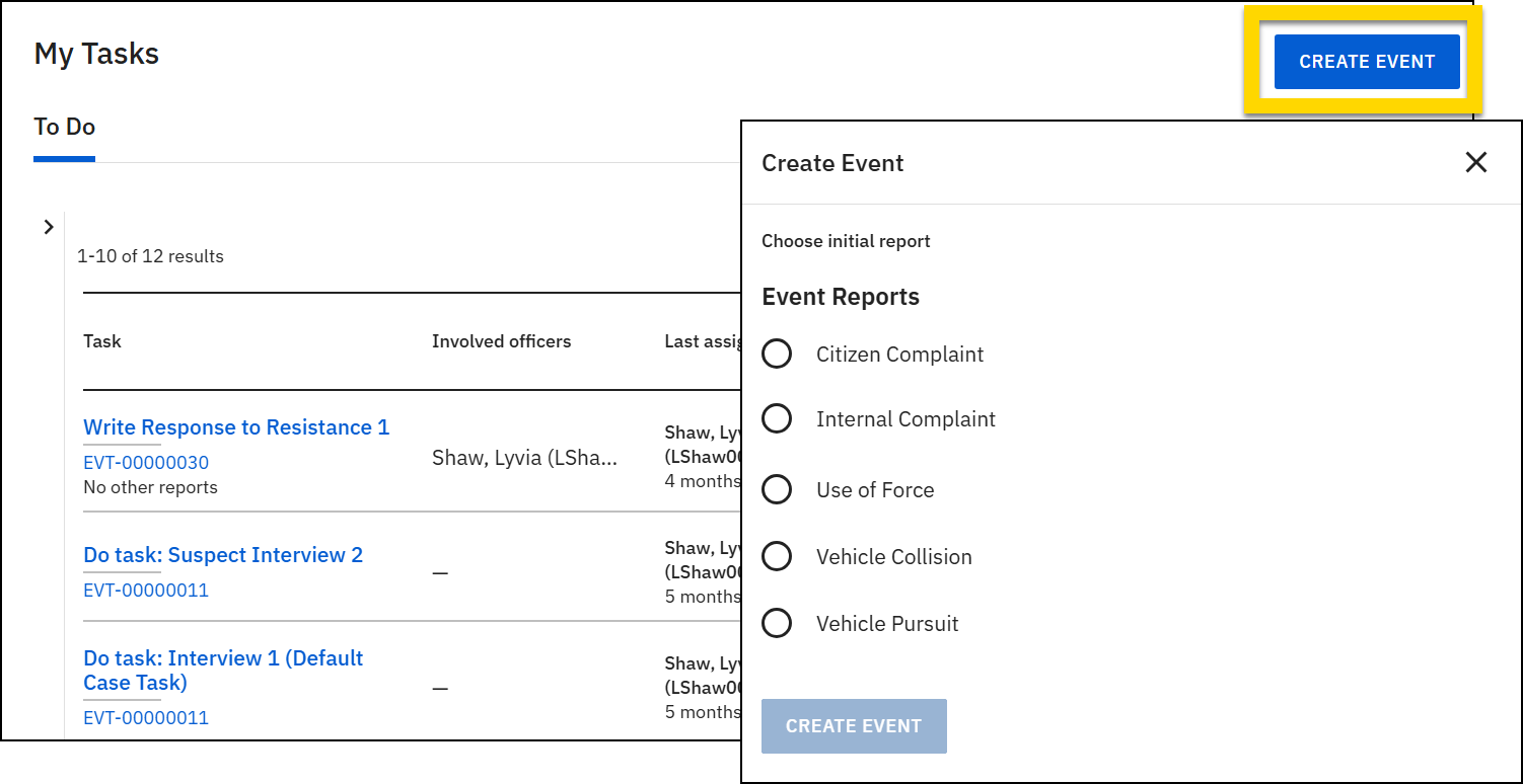 Shows where a user can create new reports from.