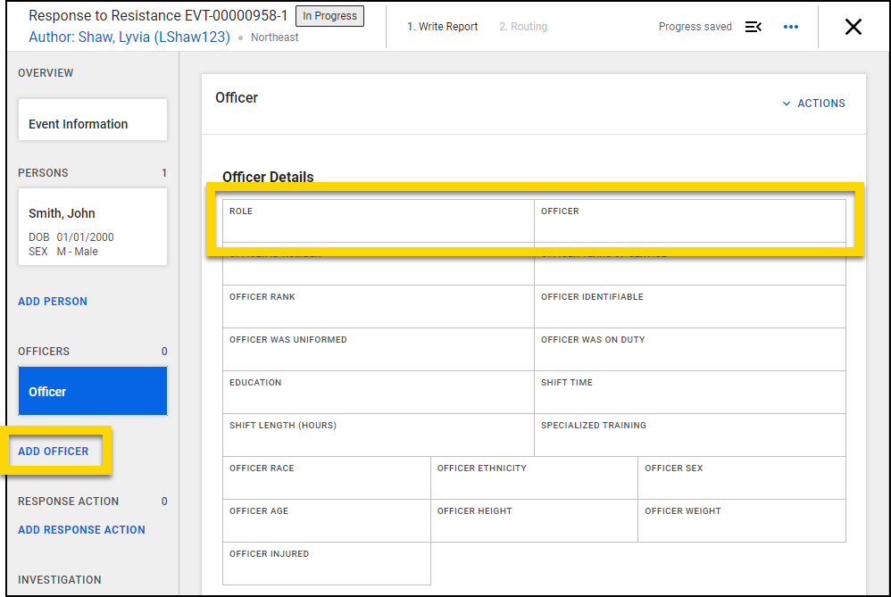 Screenshot showing the Officer Details section.