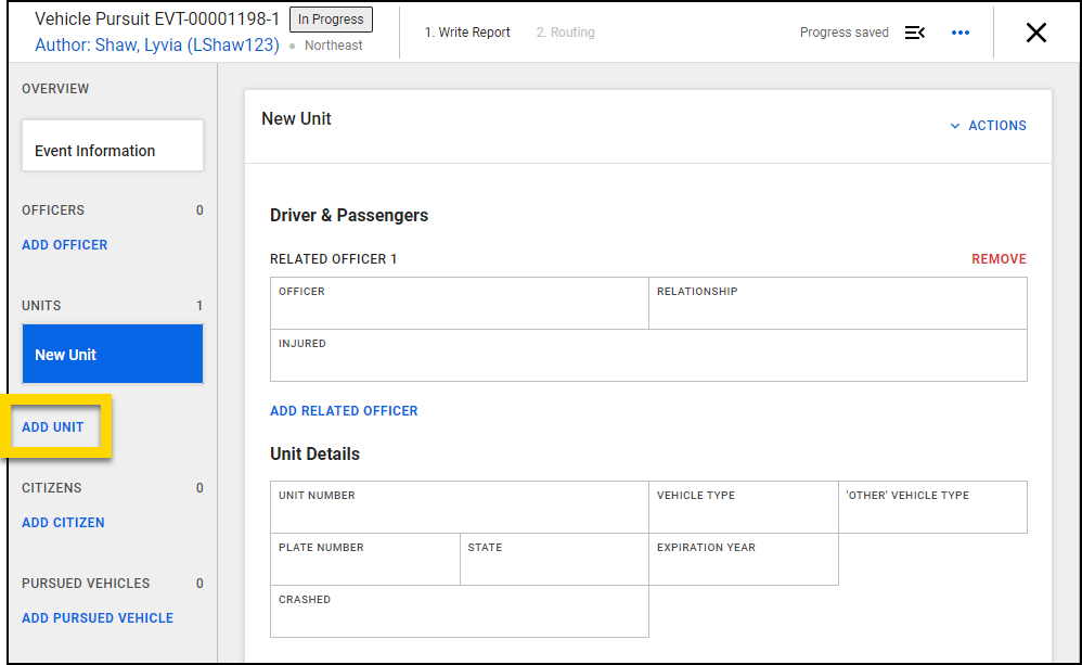 Screenshot showing the Add Unit button.
