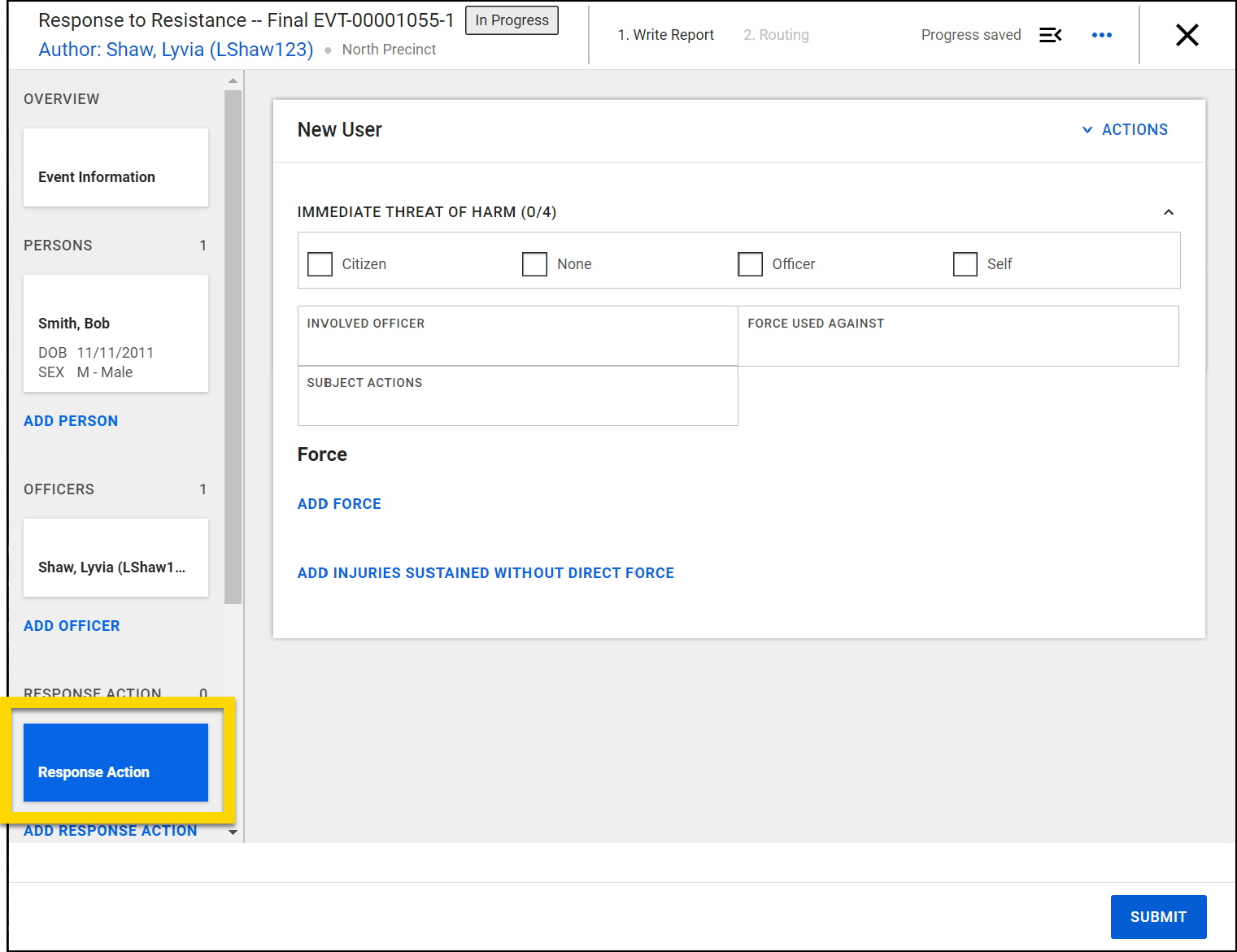 Screenshot showing where response action is located.