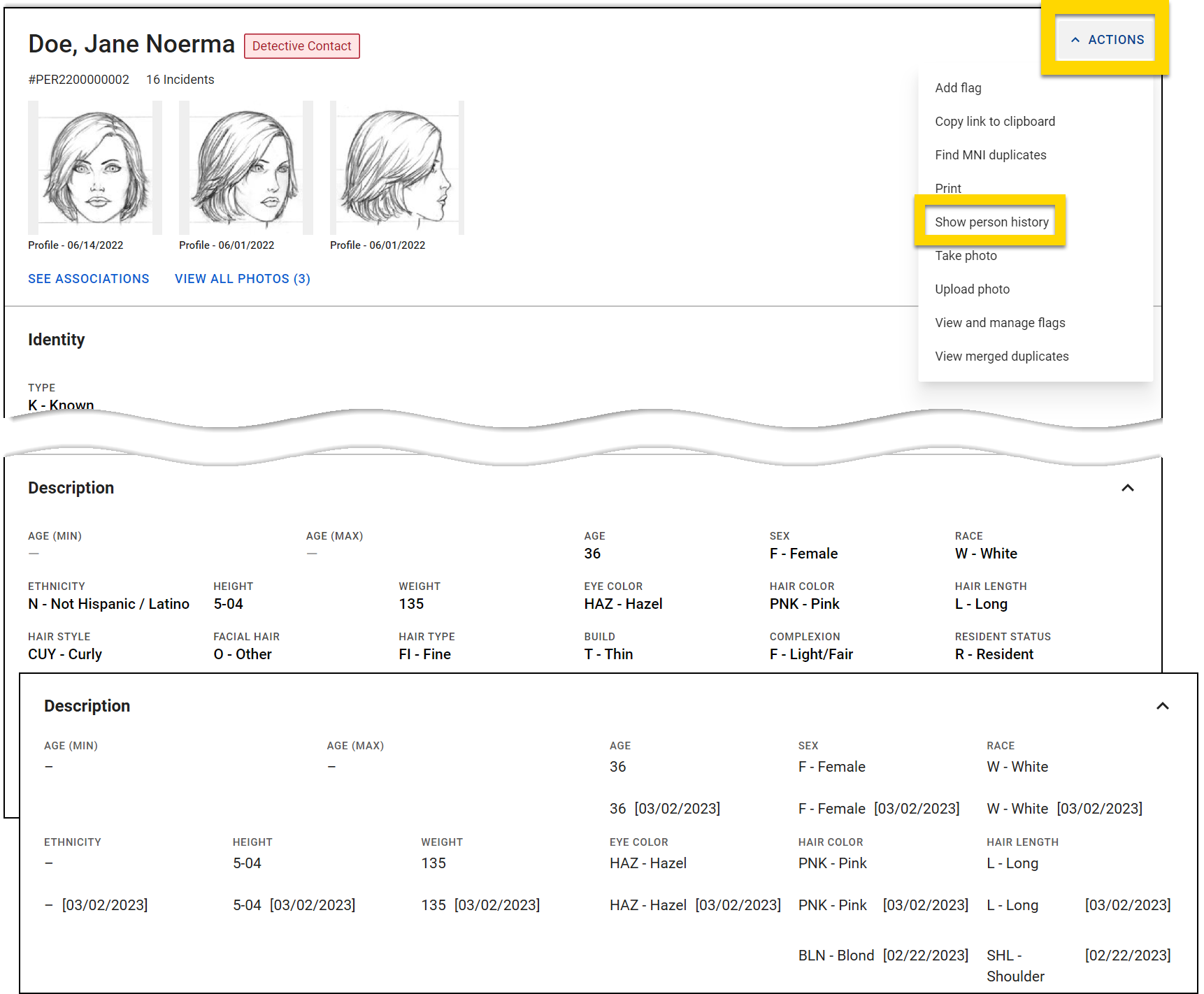 Shows how to reveal details about a person that had previously been added.