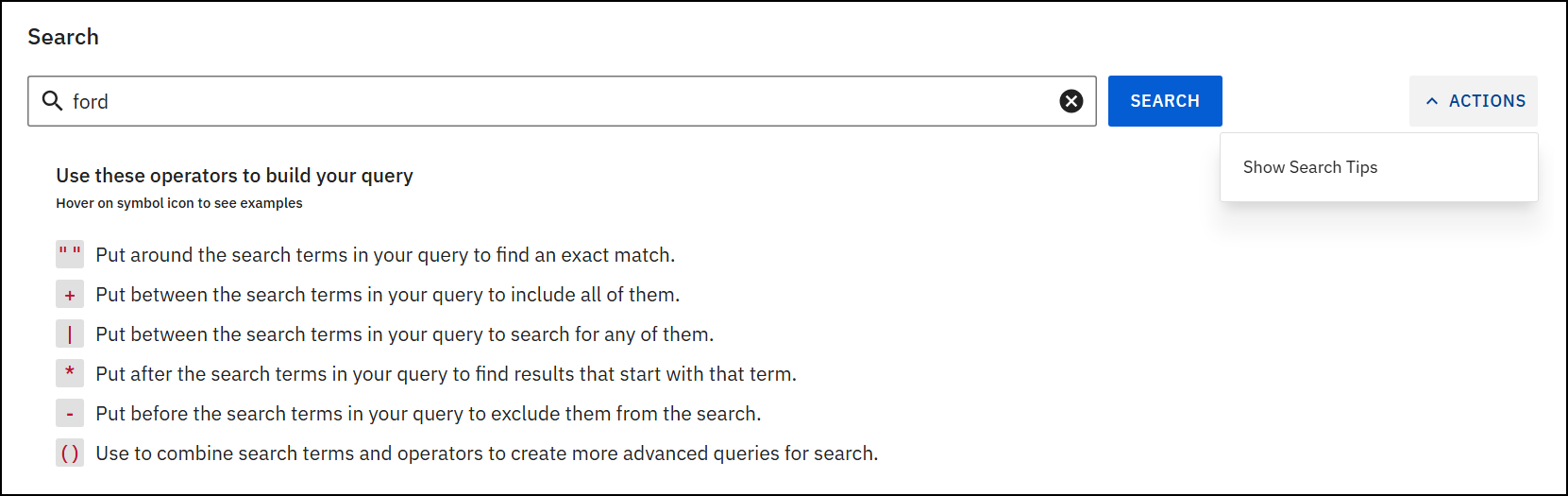 Shows the search tips.