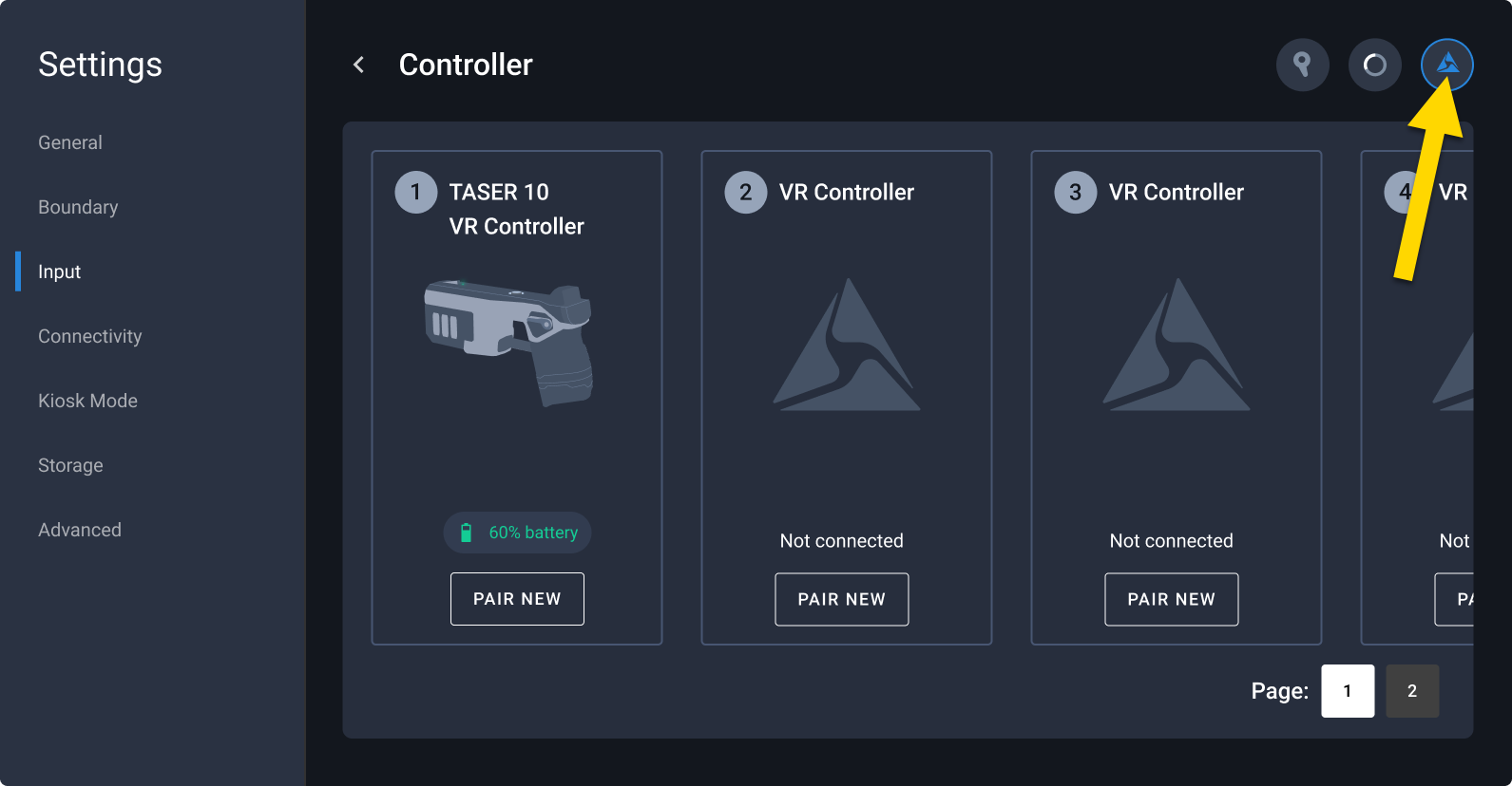 Third icon displayed on the Controllers page