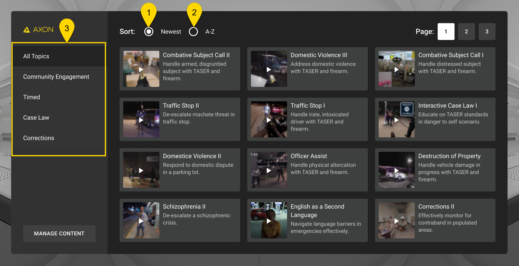 The CET library showing sort options, category filters, and a list of available modules.