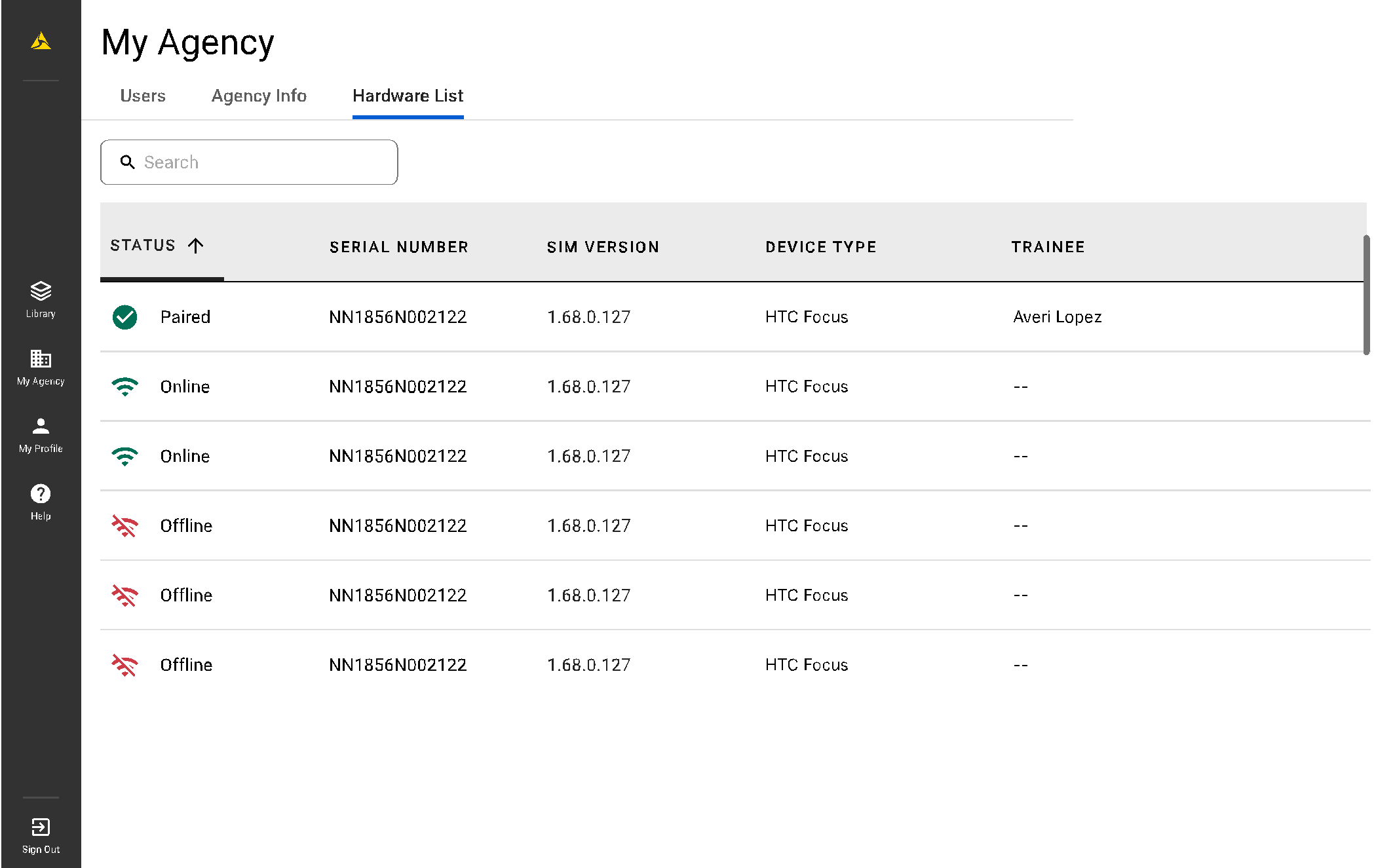 Hardware List tab Hardware List tab
