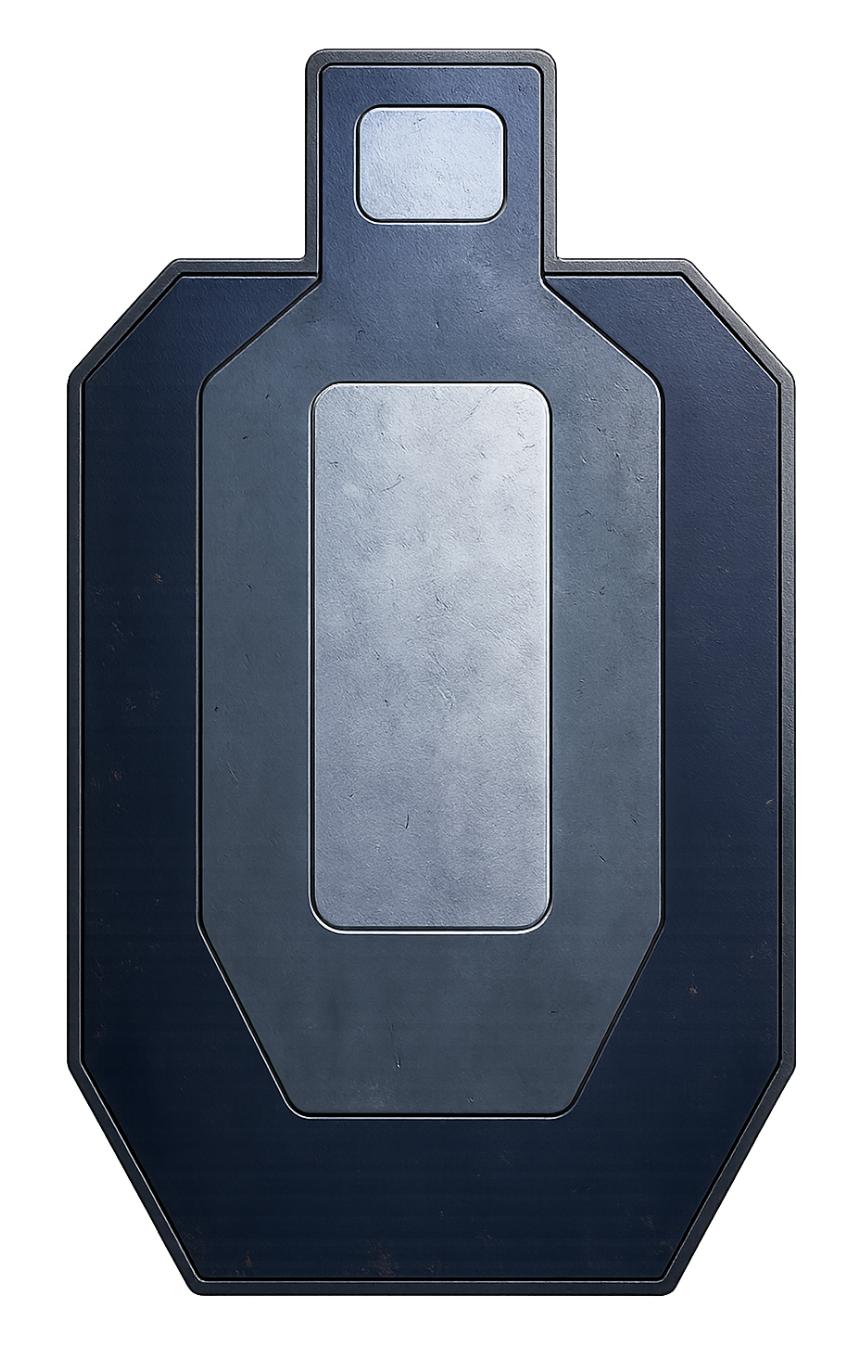 Black octagon target with a hook at the bottom.