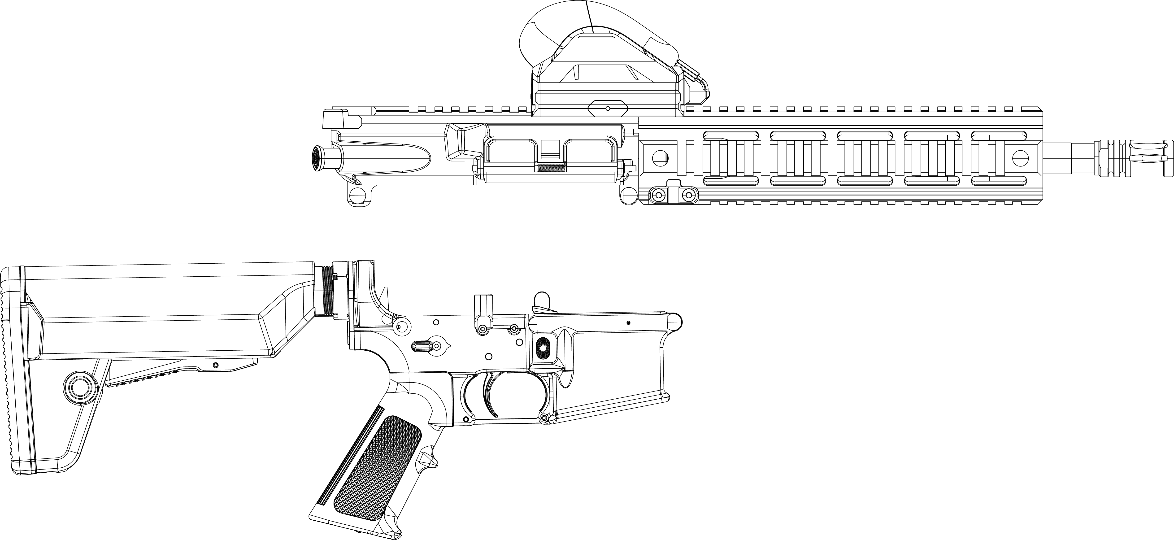The upper and lower receivers of the Rifle VR Controller VRM4R separated.