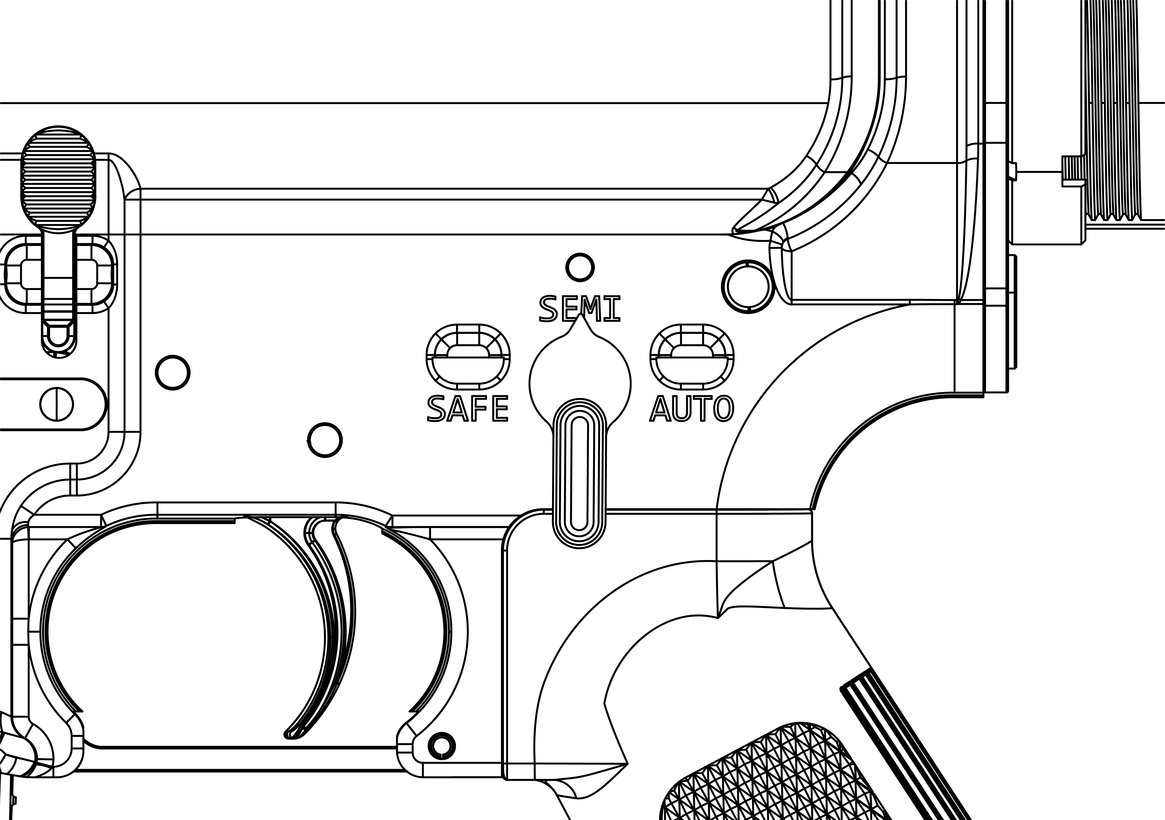 Icon showing the VR rifle controller’s safety selector lever in the “Semi” position, indicating semi-automatic fire mode.