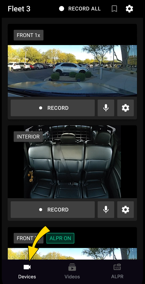 Shows the Fleet Dashboard Devices tab with the Devices button highlighted.