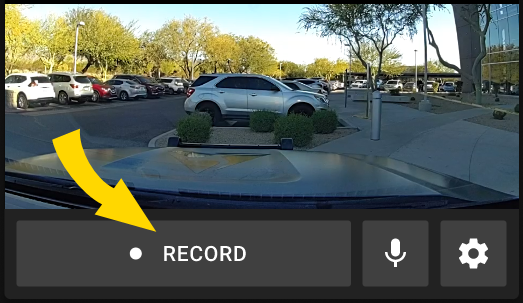 Shows a Dashboard camera tile with the Record button highlighted.
