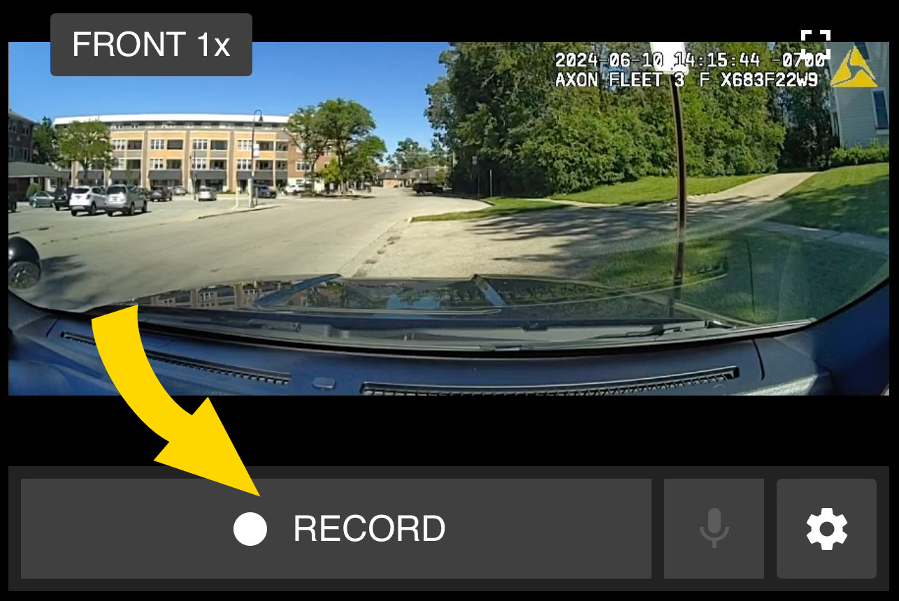 Shows a Dashboard camera tile with the Record button highlighted.