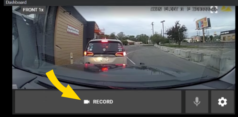 Shows a Dashboard camera tile with the Record button highlighted.