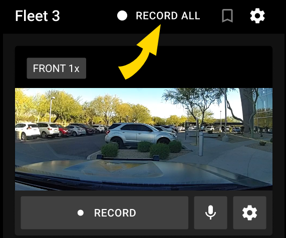 Shows the Fleet Devices Dashboard tab with the Record All button highlighted.