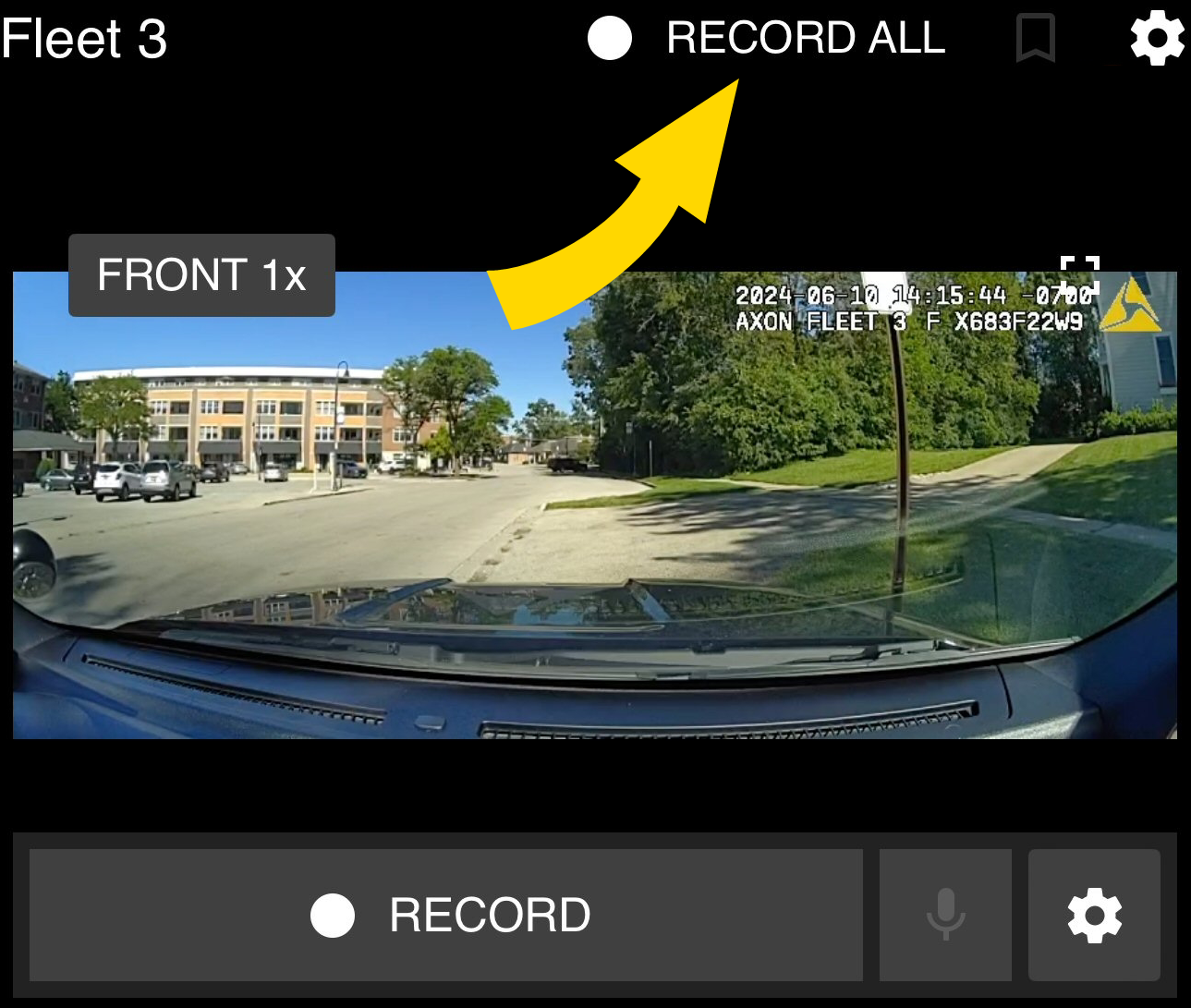 Shows the Fleet Devices Dashboard tab with the Record All button highlighted.