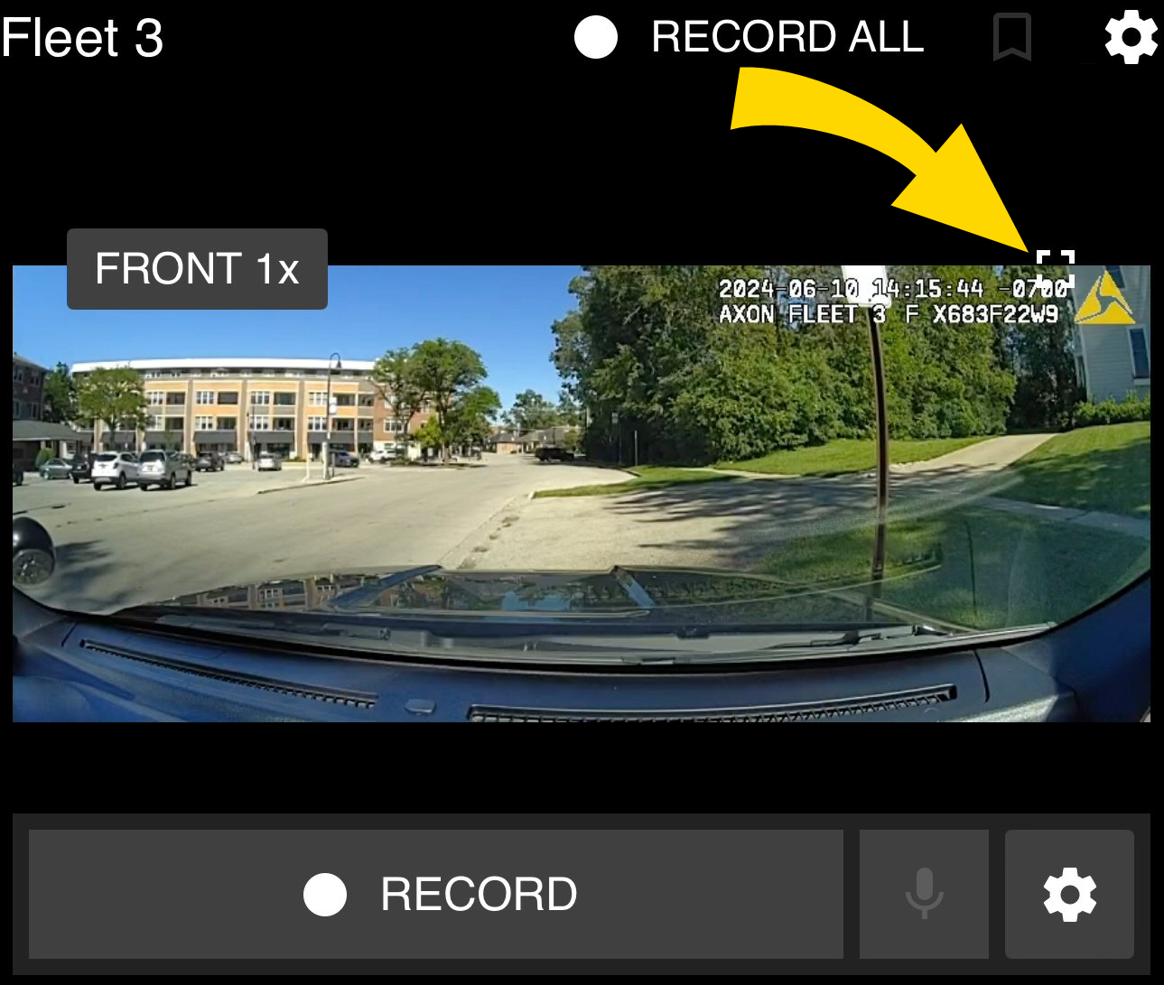 Shows a Dashboard camera tile with the Full Screen button highlighted.