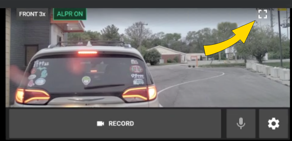 Shows a Dashboard camera tile with the Record button highlighted.
