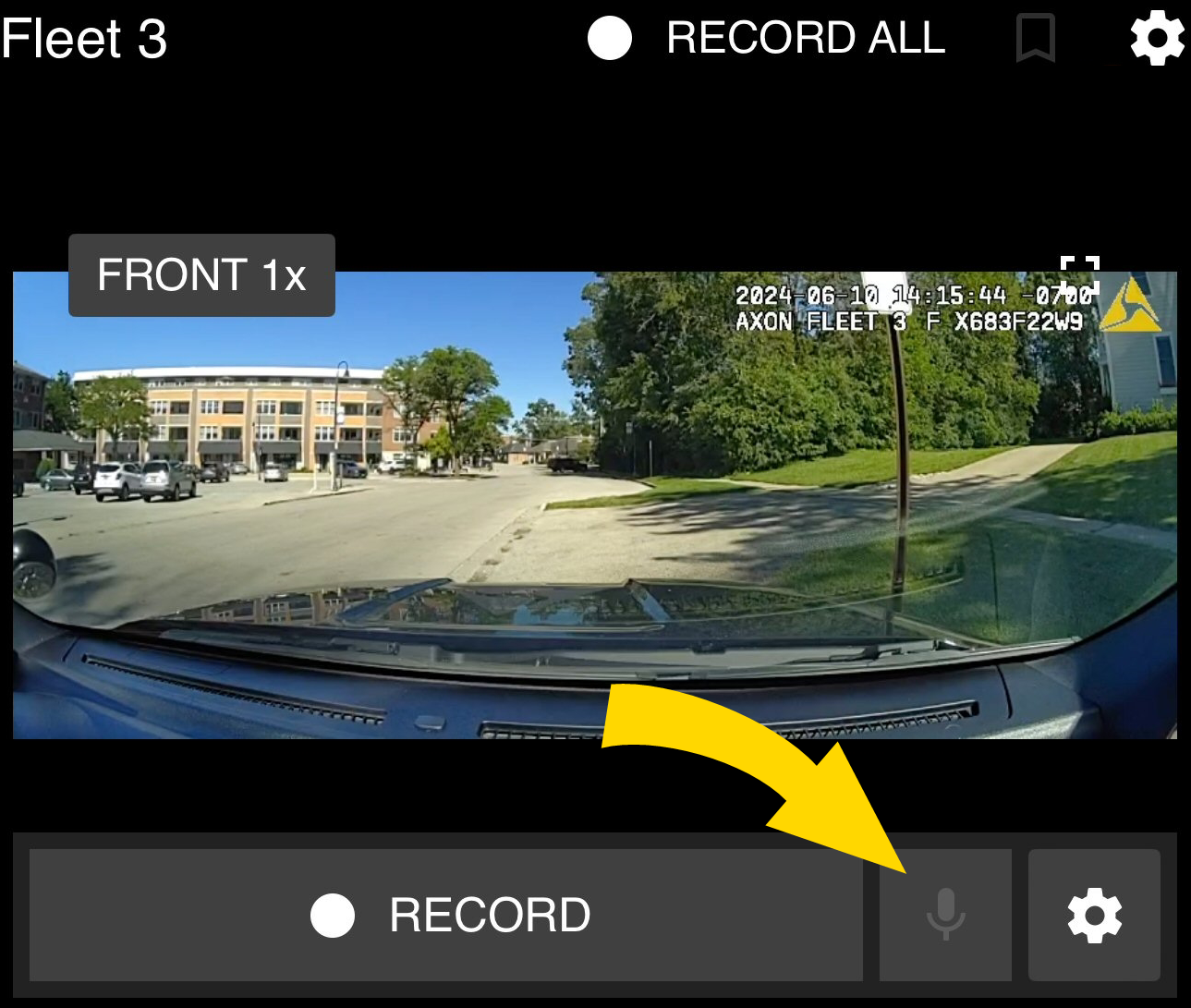 Shows a Dashboard camera tile with the Mute button highlighted.