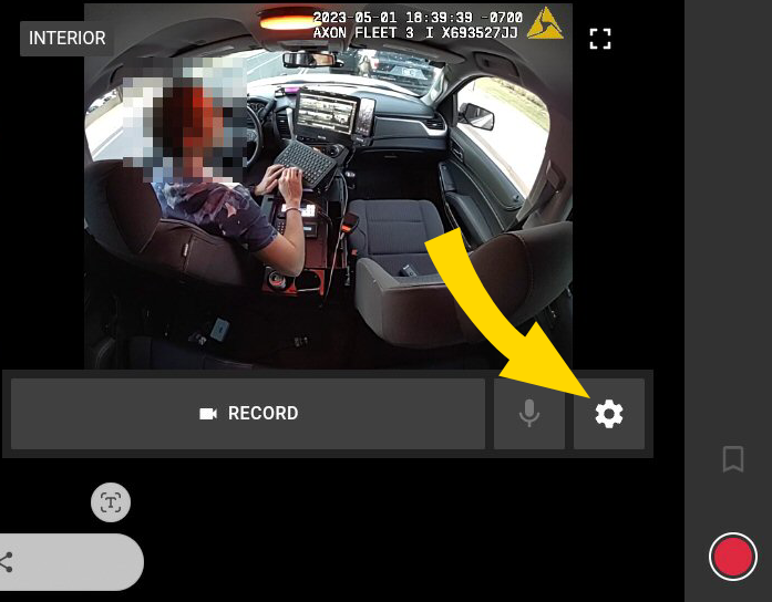 Shows a Dashboard camera tile with the camera Settings button highlighted.