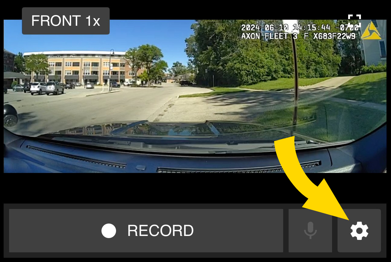 Shows a Dashboard camera tile with the camera Settings button highlighted.