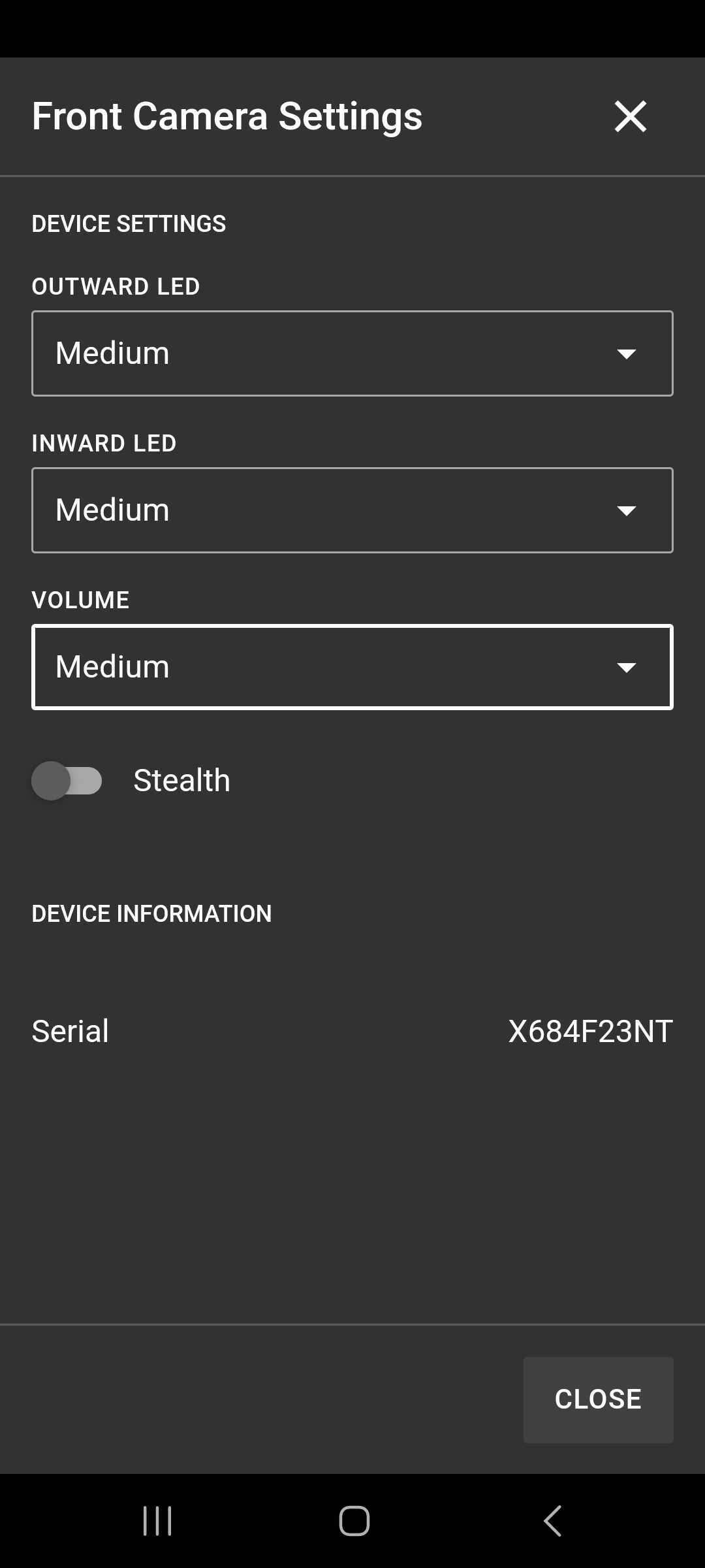 Shows a Dashboard camera Settings window.