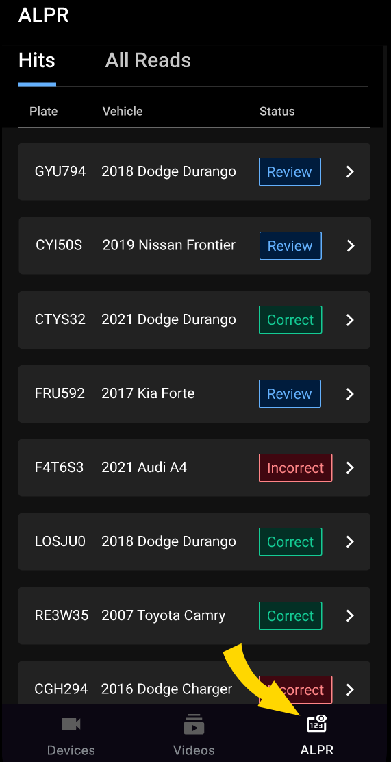 Shows the Fleet Dashboard ALPR tab with the ALPR button highlighted.
